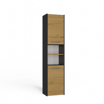 Moderne Badkamerkast 40 cm breed – Postboekenkast | Kleur: Antraciet & Artisan Eiken