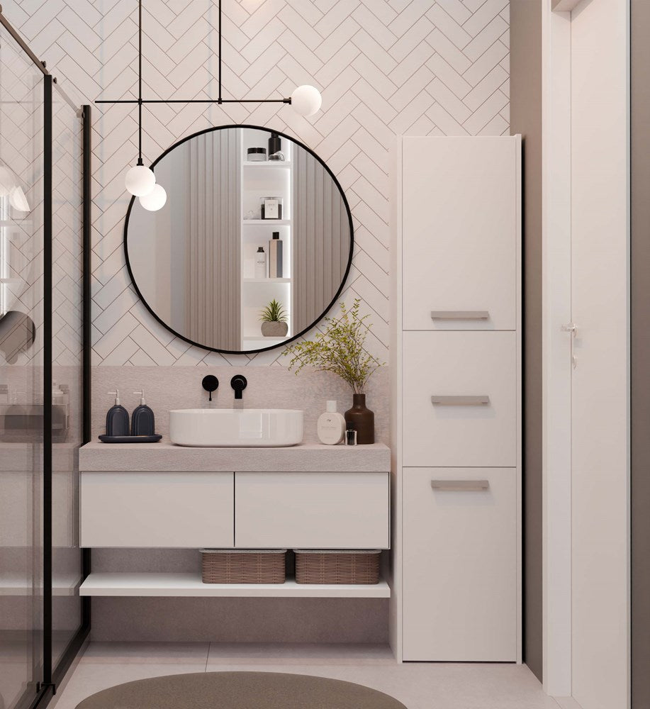 Moderne badkamerkast S43 met 3 deuren voor optimale opbergruimte | Kleur: Wit | 40x30x170 cm