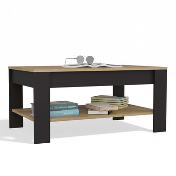 Salontafel OHIO met plank - Modern & functioneel | Artisan Eiken / Zwart | 93x58x44 cm