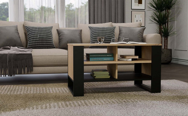 Moderne 4P salontafel met 4 planken - Artisan Eiken/Zwart | Kleur: Artisan Eiken/Zwart