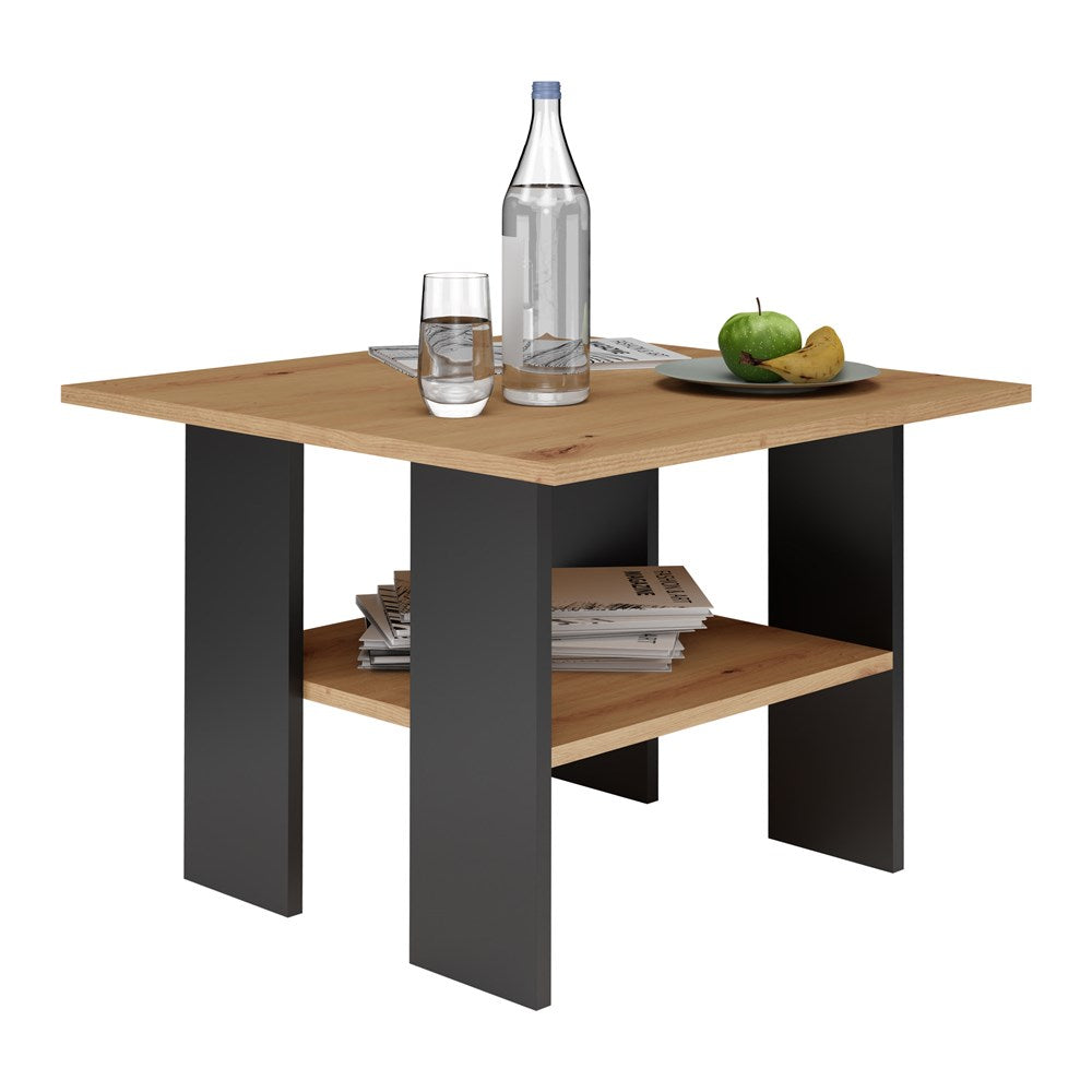 Moderne salontafel en bank “MODERNA” met extra plank | Artisan Oak & Mat Zwart | 60x60x45 cm