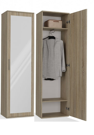 Garderobekast "DUO" met Spiegel, 2 Planken & Hangershouder | Sonoma Eiken | 180x50x35 cm
