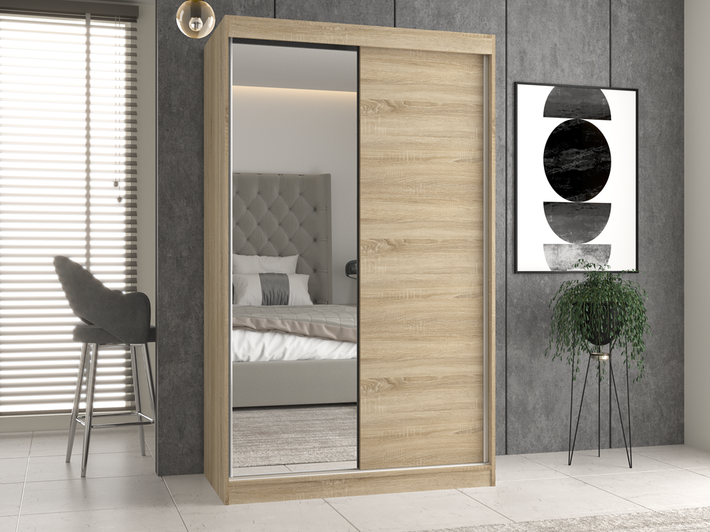 Moderne garderobekast met schuifdeuren en spiegel - IGA | Kleur: Sonoma eik | 120x61x200 cm