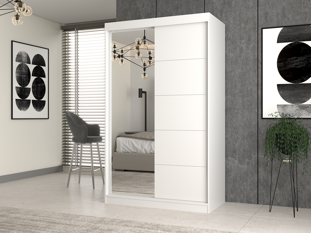 Garderobekast IGA met schuifdeuren, spiegel & rozijnen - 120 cm breed | Kleur: Mat wit