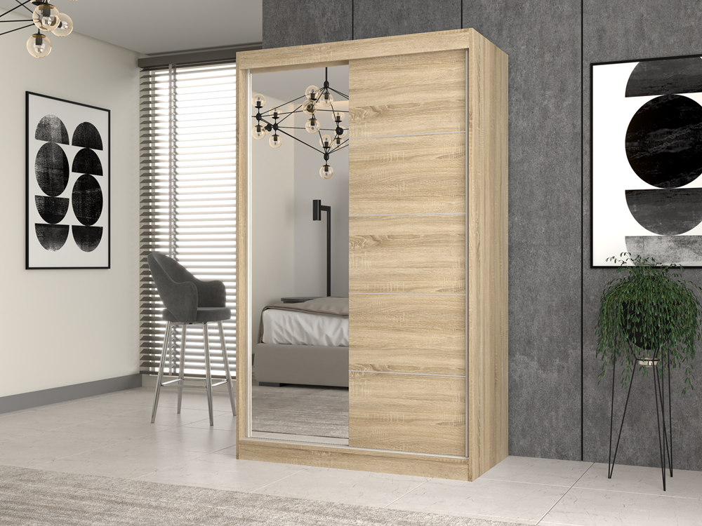 Garderobekast IGA met Schuifdeuren & Spiegel - Ruime Hang- en Opbergruimte | Sonoma Eik | 120 cm