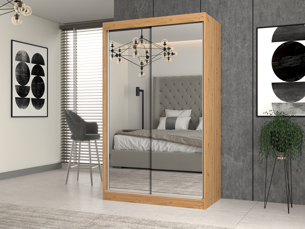 Moderne schuifdeur garderobe met 2 spiegels - IGA 120 cm | Kleur: Artisan Oak