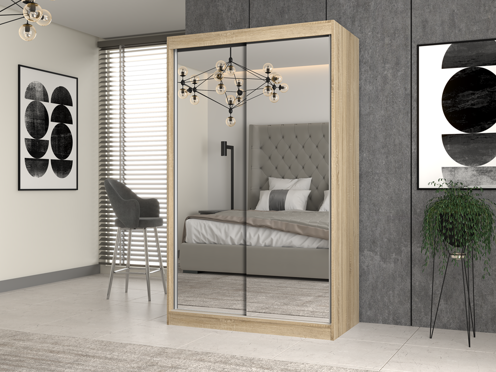 Moderne garderobe IGA met schuifdeuren & spiegels 120 cm | Kleur: Sonoma Oak