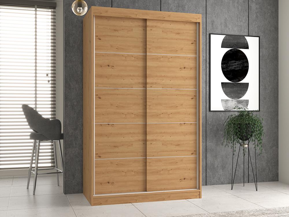 Moderne garderobekast IGA met schuifdeuren - 120 cm breed | Kleur: Artisan Oak/Eiken
