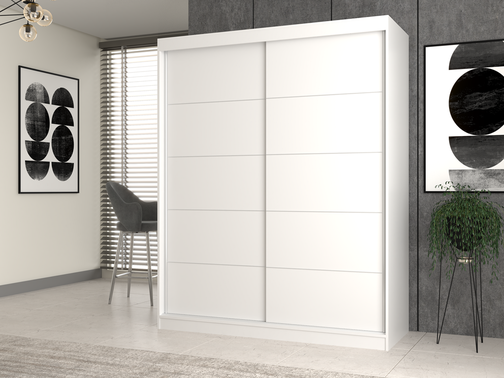Moderne Garderobe met Schuifdeuren IGA 160 cm – Wit met Strepen | Kleur: Wit met strepen