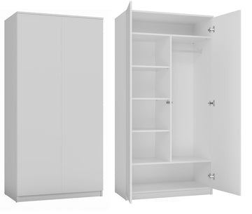 Kledingkast SD-90 met TIP-ON systeem - 7 planken & kledingroede | Kleur: Mat wit | Maat: 90x50x180