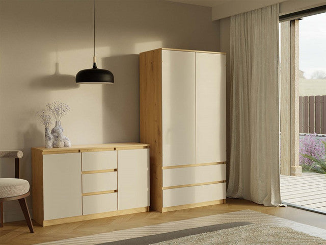 Moderne MALWA SS-90 Garderobekast met 2 Lades en TIP-ON Systeem | Artisan eik/Kashmir | 90x180x50 cm