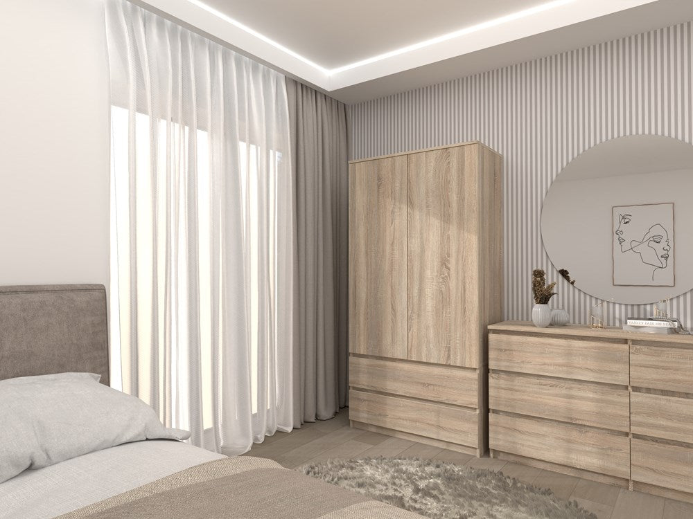 Moderne garderobekast SS-90 met tip-on deuren en laden | Sonoma Eiken | 90x180x50 cm