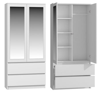 SS-90 Garderobe met 2 Spiegels - Minimalistisch Design en TIP-ON Deuropening | Mat Wit | 90x50x180