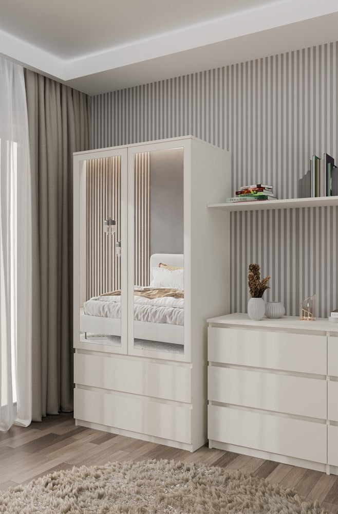 SS-90 Garderobe met 2 Spiegels - Opbergruimte met TIP-ON-systeem | Kleur: Kasjmier