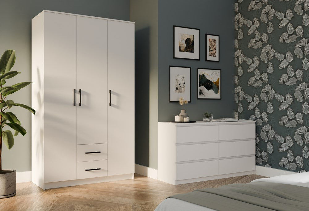 Moderne 3-deurs slaapkamerkast ROMAN 120 - Wit | Afm: 205x120x52 cm