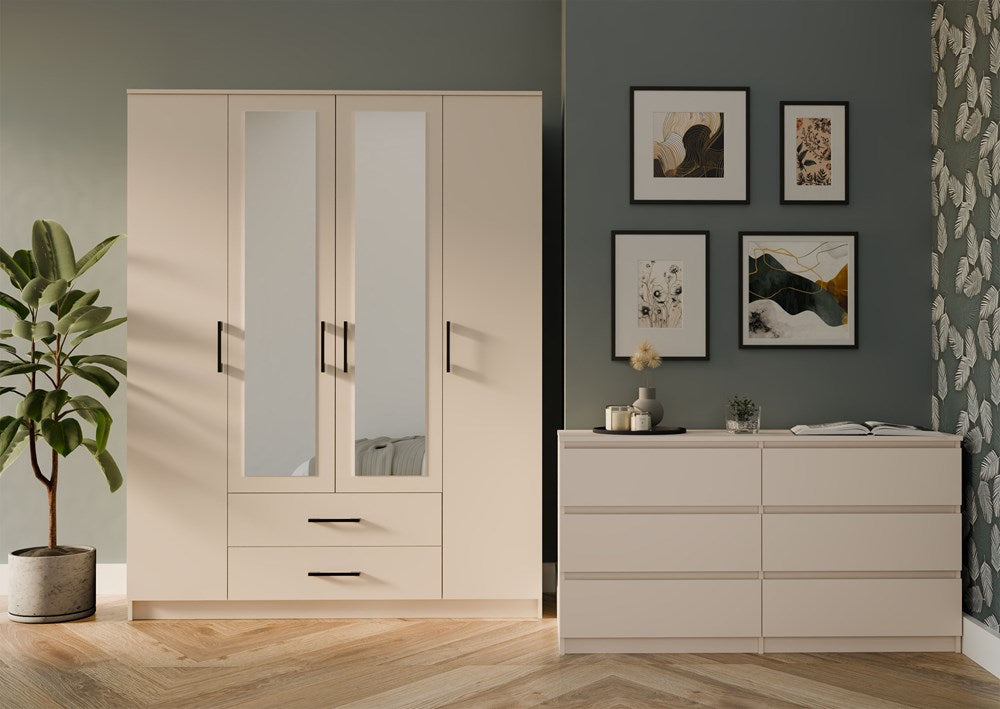 Grote kledingkast ROMANA 160 Lustro met spiegels en 2 lades | Kasjmier | 205x160x52 cm