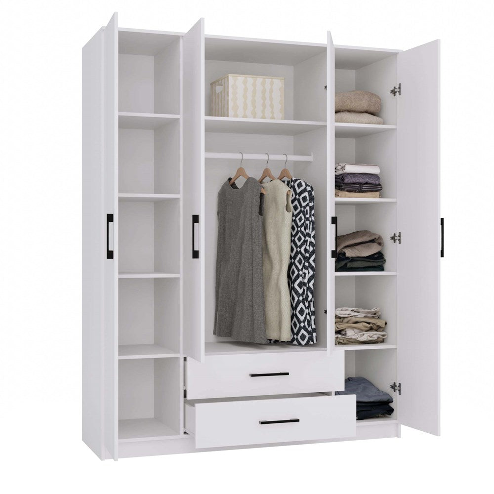 Moderne garderobekast ROMANA 160 met lades en planken | Kleur: Wit | Maat: 205x160x52 cm