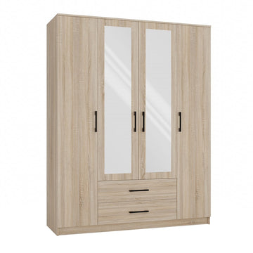 Moderne garderobekast ROMANA 160 met spiegel en planken | Sonoma eiken | 205x160x52 cm