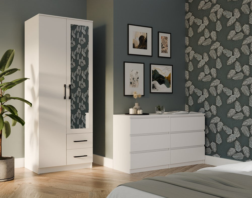 Moderne Romeinse Garderobe ROMANA 80 met Spiegel - Ruime Opbergruimte | Wit | 205x80x52 cm