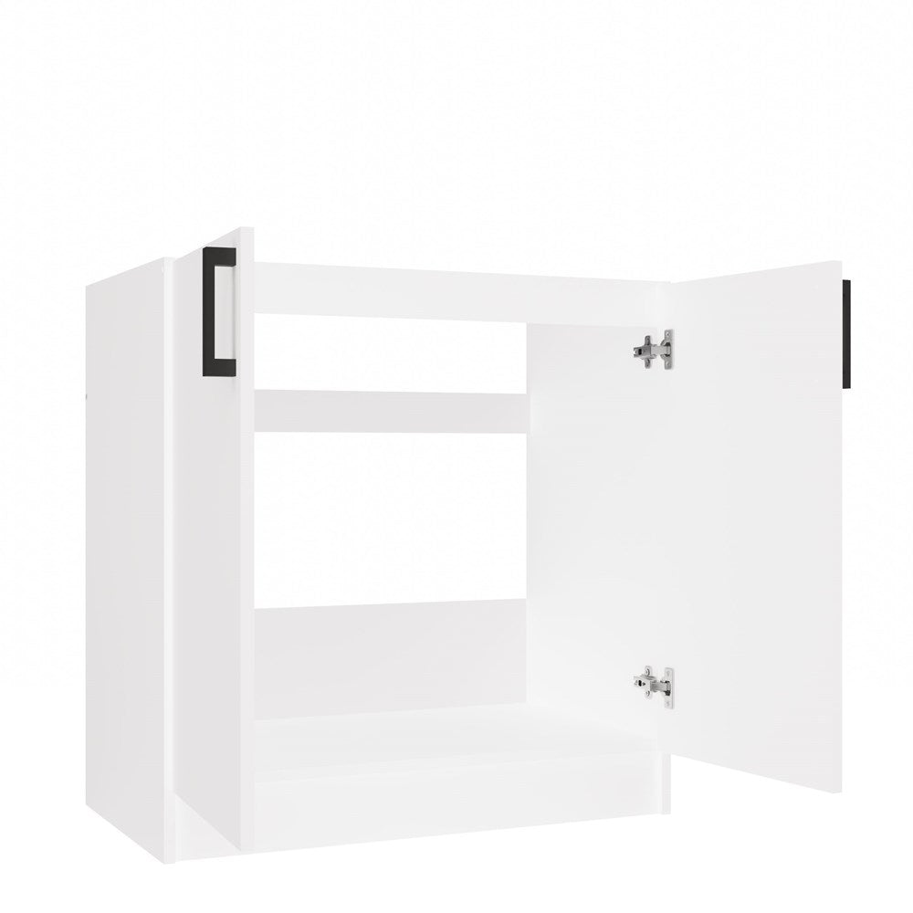 Onderkeukenkast Katia D-80 wit - 2-deurs met zwarte handgrepen | Kleur: Wit | Maat: 80x45,5x82 cm