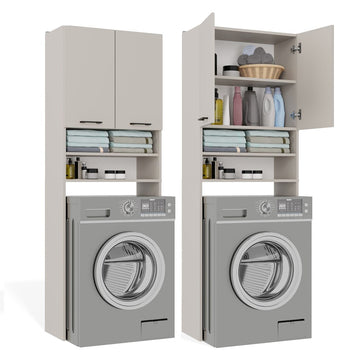 Badkamerkast Pola DK met korte deuren en 4 planken boven wasmachine | Kasjmier | 64x180x30 cm