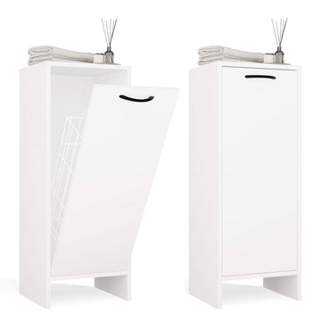 Badkamerkast met geïntegreerde wasmand - Compact en duurzaam | Kleur: Mat wit | Maat: 35x90x30 cm