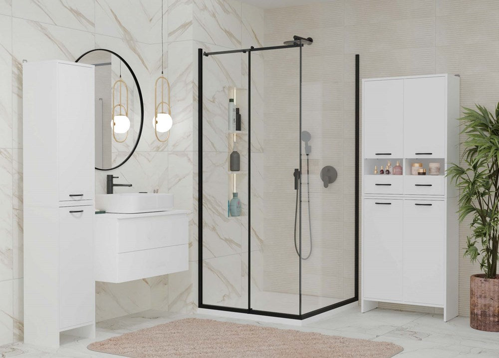 Badkamerkast met geïntegreerde wasmand - Compact en duurzaam | Kleur: Mat wit | Maat: 35x90x30 cm