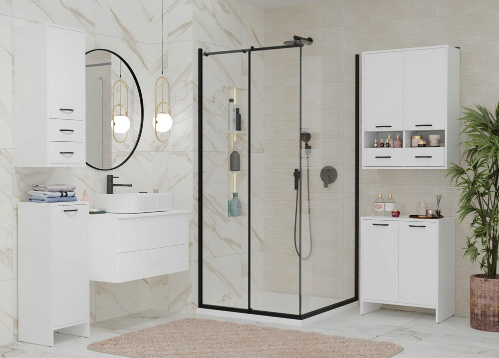 Moderne badkamerkast NINA 2DUM onder wastafel – 2 deuren, mat wit | Afm: 60x74x40 cm