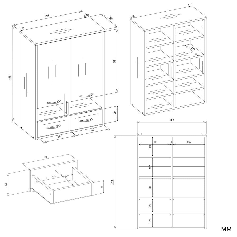 Badkamer Hangkast NINA W2D2P2S met 2 Lades - Mat Wit | 66x90x30 cm