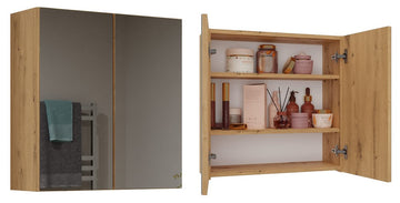 Hangend Badkamerkastje Pola 2DL met Spiegeldeuren - Ruimtebesparend & Modern | Artisan Eiken