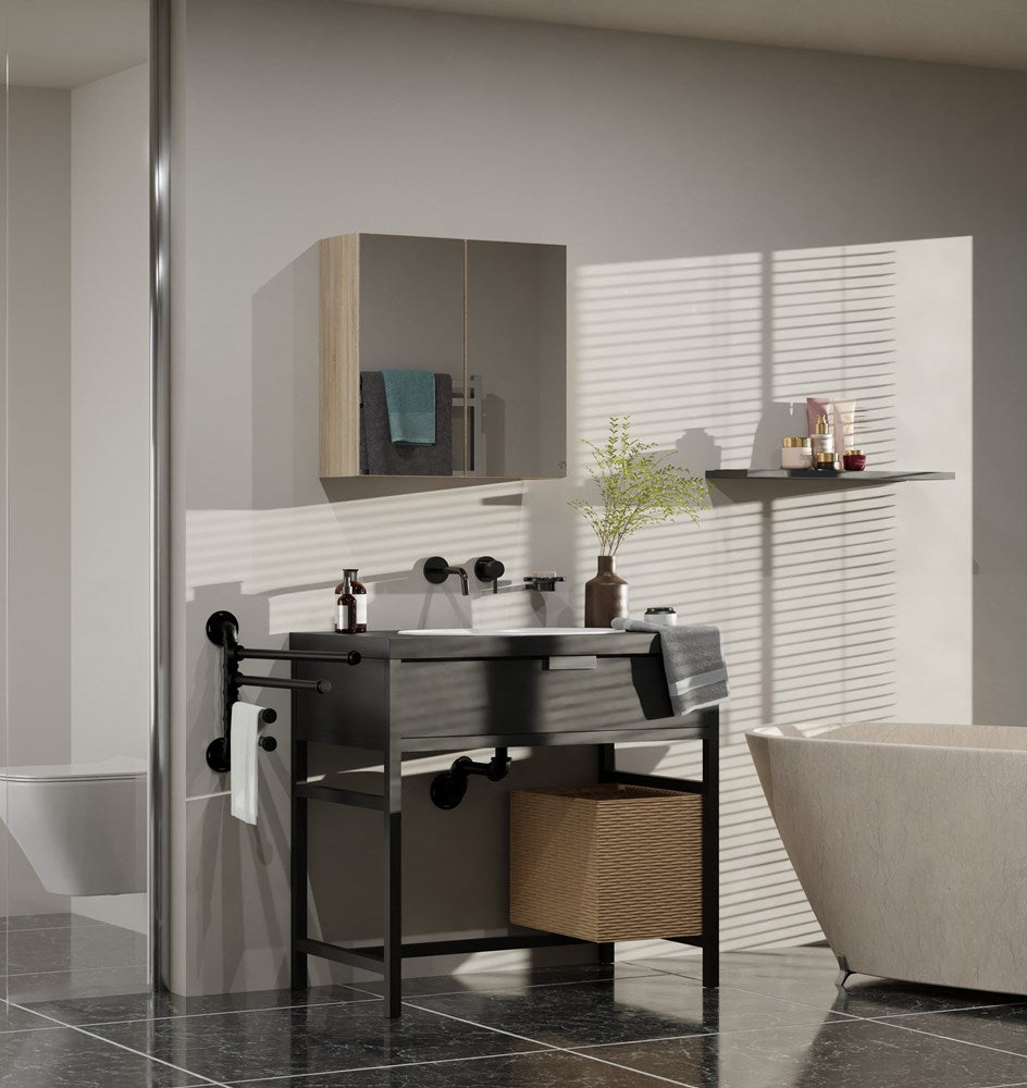 Hangend Badkamerkastje POLA 2DL met Spiegeldeuren - Compacte Opbergruimte | Sonoma Eiken | 60x60x22