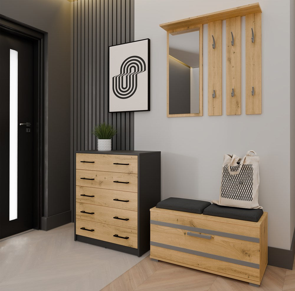 Schoenenkast ALEX – Modern design met 5 deuren en zwart kunststof handgrepen | Antraciet & Artisan
