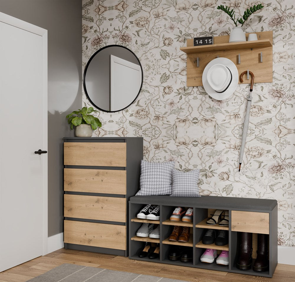 Schoenenkast met zitting en lade Tallinn - Ruime opbergruimte en moderne stijl | Kleur: Antraciet /