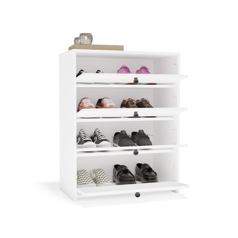 Moderne witte schoenenkast LOKA met 4 scharnierende deuren | Kleur: Wit | Maat: 85x66x36 cm