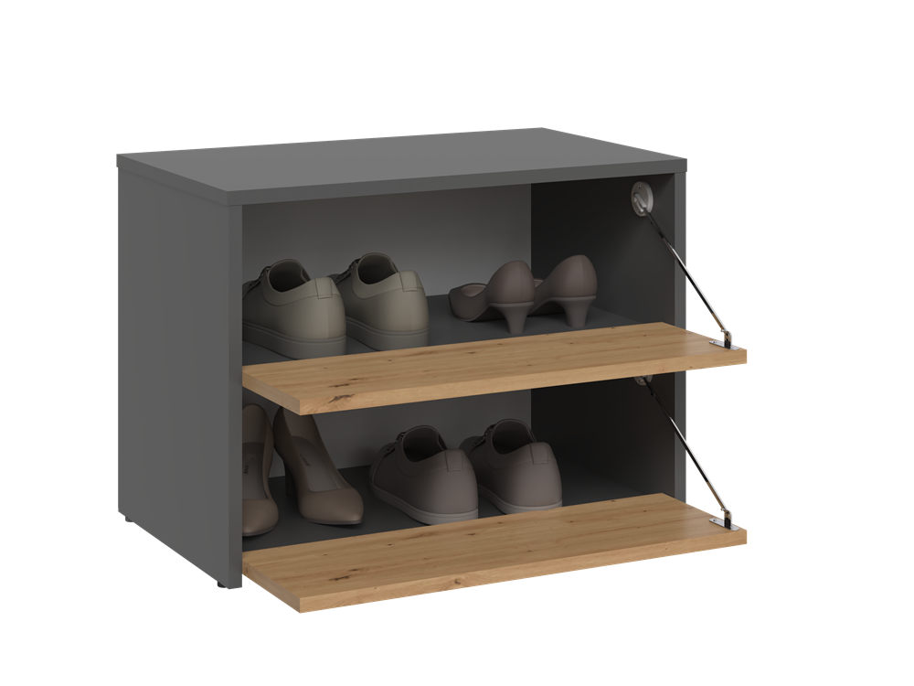 Moderne stijlvolle schoenenkast MODO met 2 niveaus en greeploos design | Kleur: Antraciet / Artisan