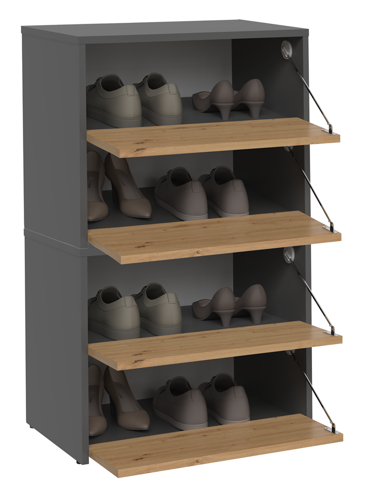 Moderne schoenenkast MODO X2 – 4 niveaus, antraciet/artisan eiken | Kleur: Antraciet/Artisan Eiken