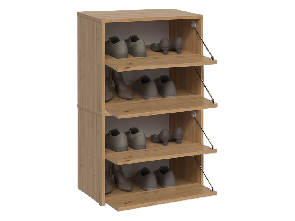 Moderne schoenenkast MODO X2 met 4 deuren – Slijtvast gelamineerd spaanplaat | Kleur: Artisan Eiken