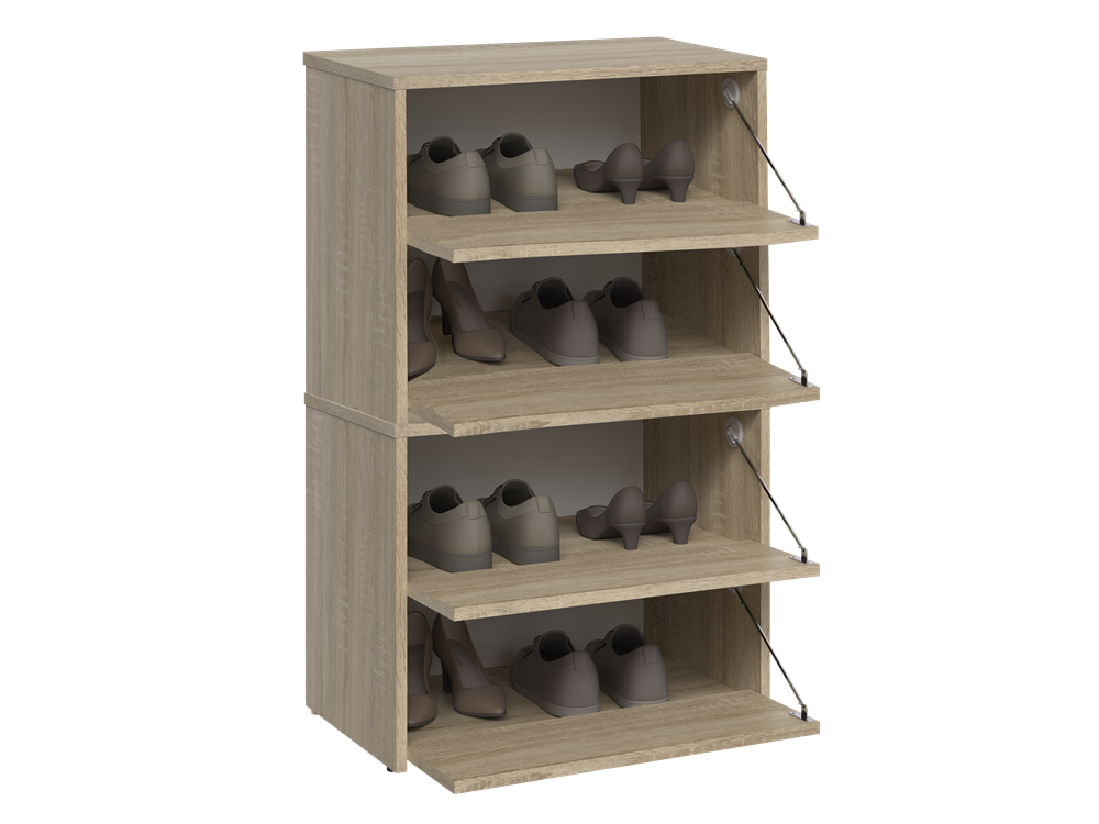 Moderne schoenenkast MODO X2 zonder handvatten – 4-deurs | Kleur: Sonoma Eiken | Maat: 60x88x36 cm