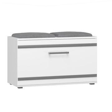 Schoenenkast met zitting OPAAL – 4 planken, scharnierende deuren | Kleur: Mat wit | Maat: 85x35x45