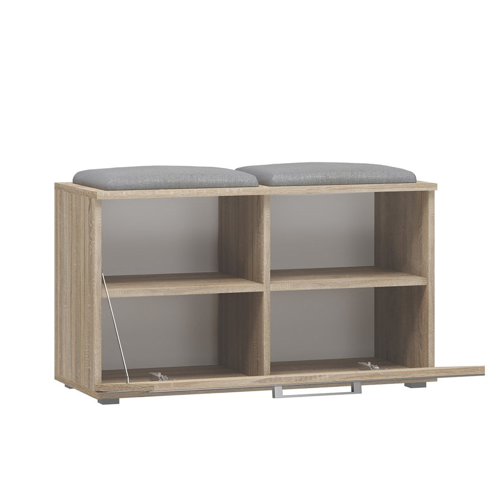 Schoenenkast met zitting Opaal - 4 planken opbergruimte | Kleur: Sonoma Eiken | Maat: 85x35x45 cm