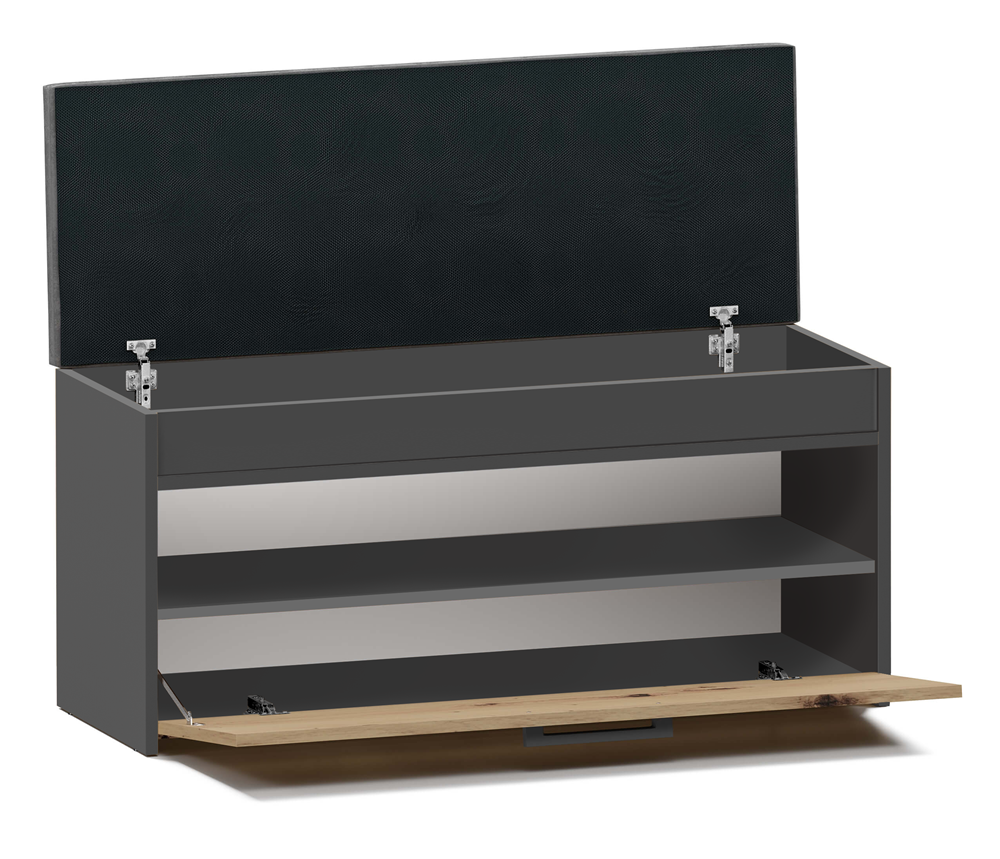 Schoenenkast met Zitting & Opbergruimte PARMA - Compact & Duurzaam | Kleur: Antraciet/Artisan Eiken