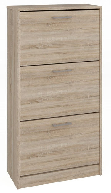 PAULA schoenenkast met kunststof schoenenmand – Sonoma eiken & wit | Afm: 60x28x116 cm