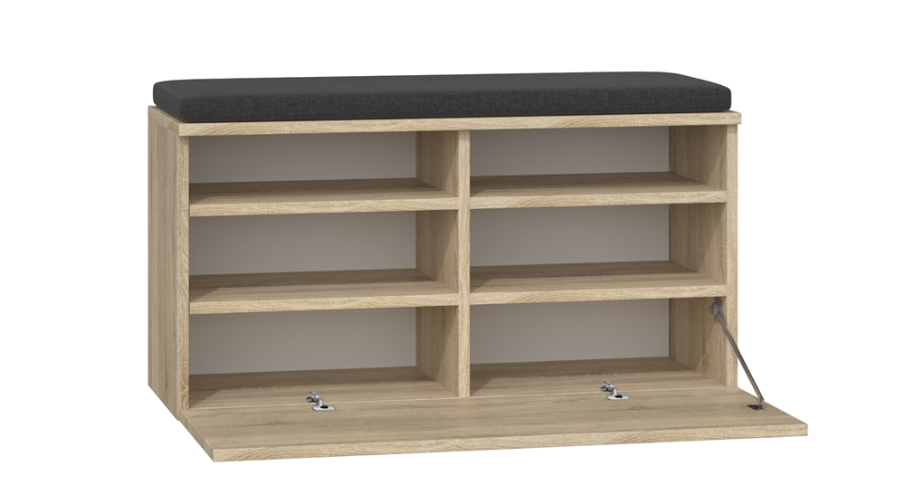 Schoenenkast met Zitting Riva - 6 Planken, Scharnierende Deuren | Kleur: Sonoma Eiken
