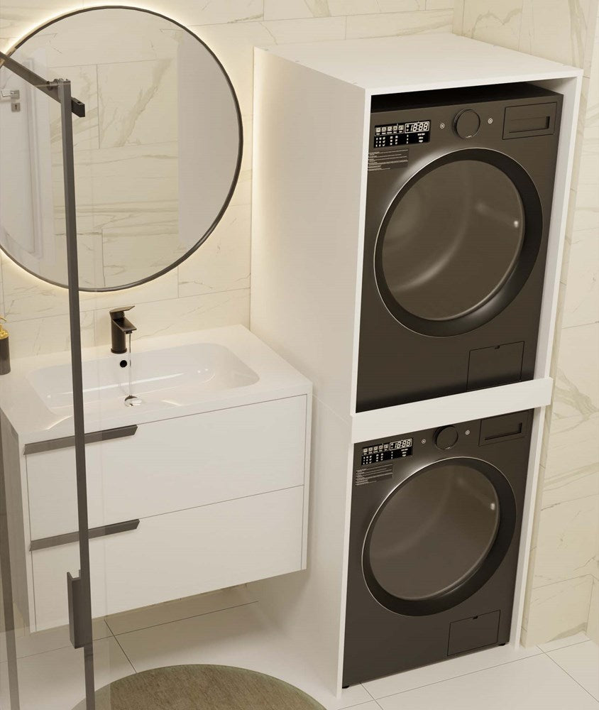 Pola Twin Badkamerkast voor Wasmachine en Droger - Ruimtebesparend & Ventilerend | Mat Wit