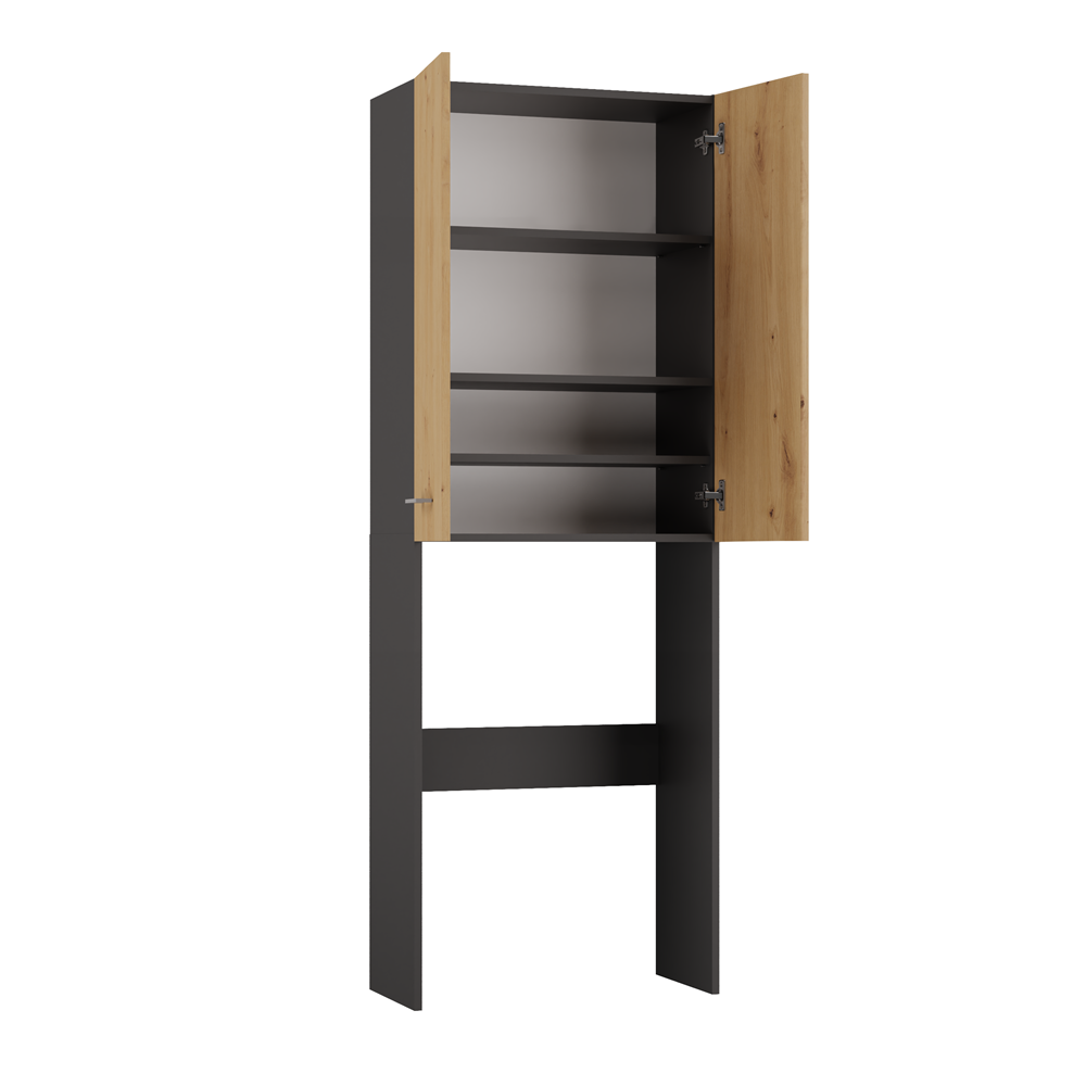 Moderne Badkamerkast Pola DD - Opbergruimte Boven Wasmachine | Antraciet / Artisan Eiken