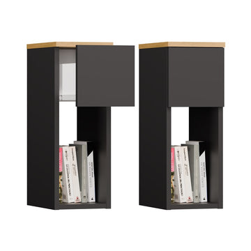 Modern GALAX 20 1S nachtkastje met lade - Compact bedkastje | Kleur: Antraciet & Eiken