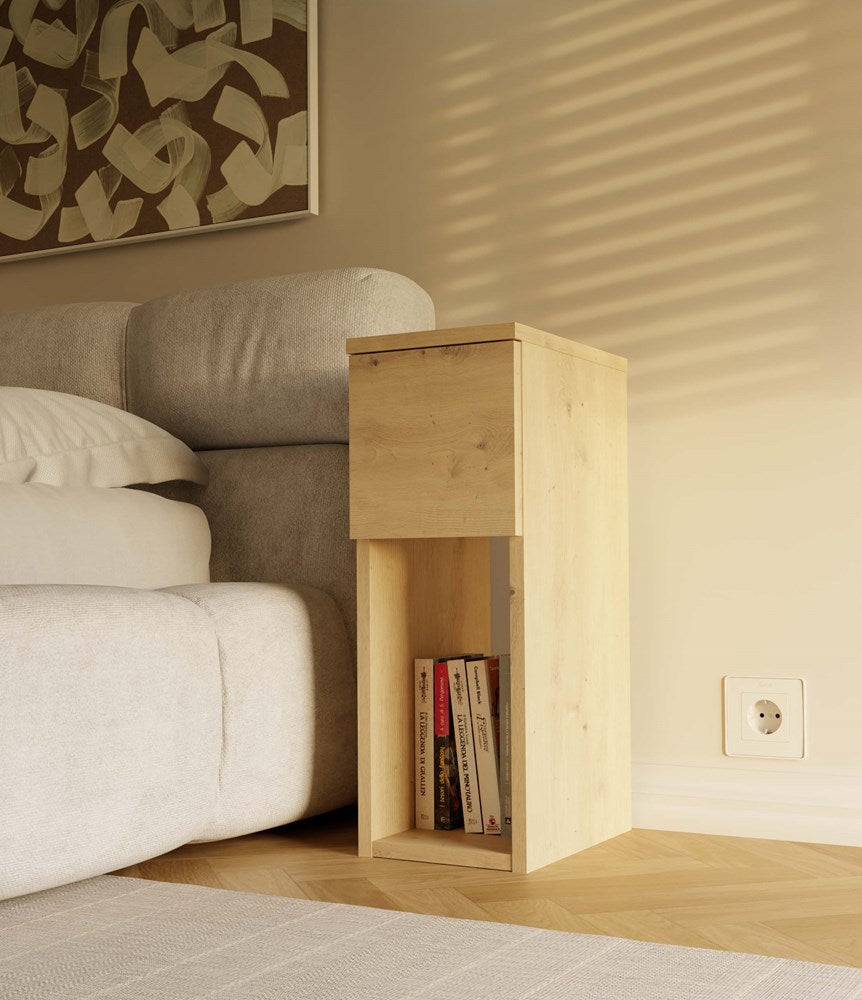 Modern Nachtkastje GALAX 20 1S – Compact met Lade en Open Plank | Kleur: Ambachtelijk Eiken