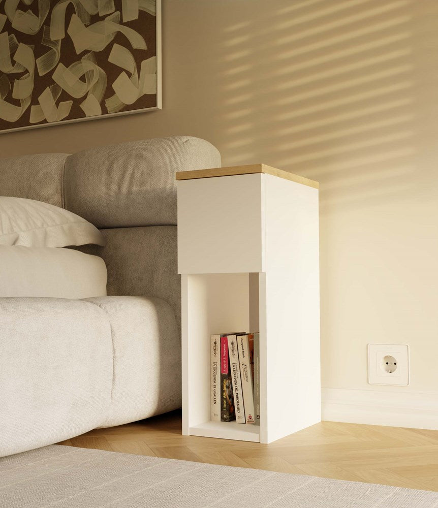 Modern bedkastje GALAX 20 1S met lade en plank | Wit & Ambachtelijk Eiken | 20x30x55 cm