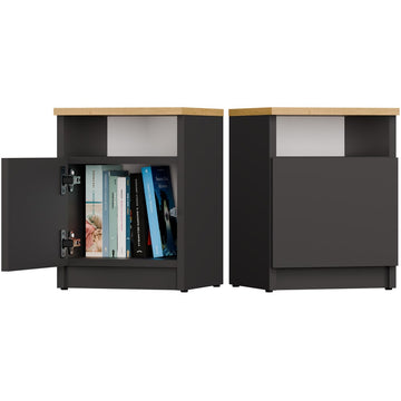 Modern bedkastje met deur en open schap GALAX 30 1D | Kleur: Antraciet / Eiken | Maat: 30x30x40 cm