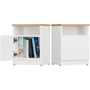 Modern nachtkastje GALAX 30 1D - Met deuren, TIP-ON systeem | Kleur: Wit/ambachtelijk eiken